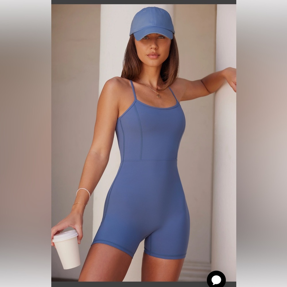 BO+TEE Scoop Neckline Open Back Unitard in Slate Blue